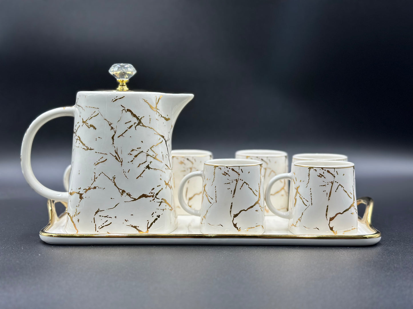 Marble Design ☕ - 8 PCS Tea Set With Tray