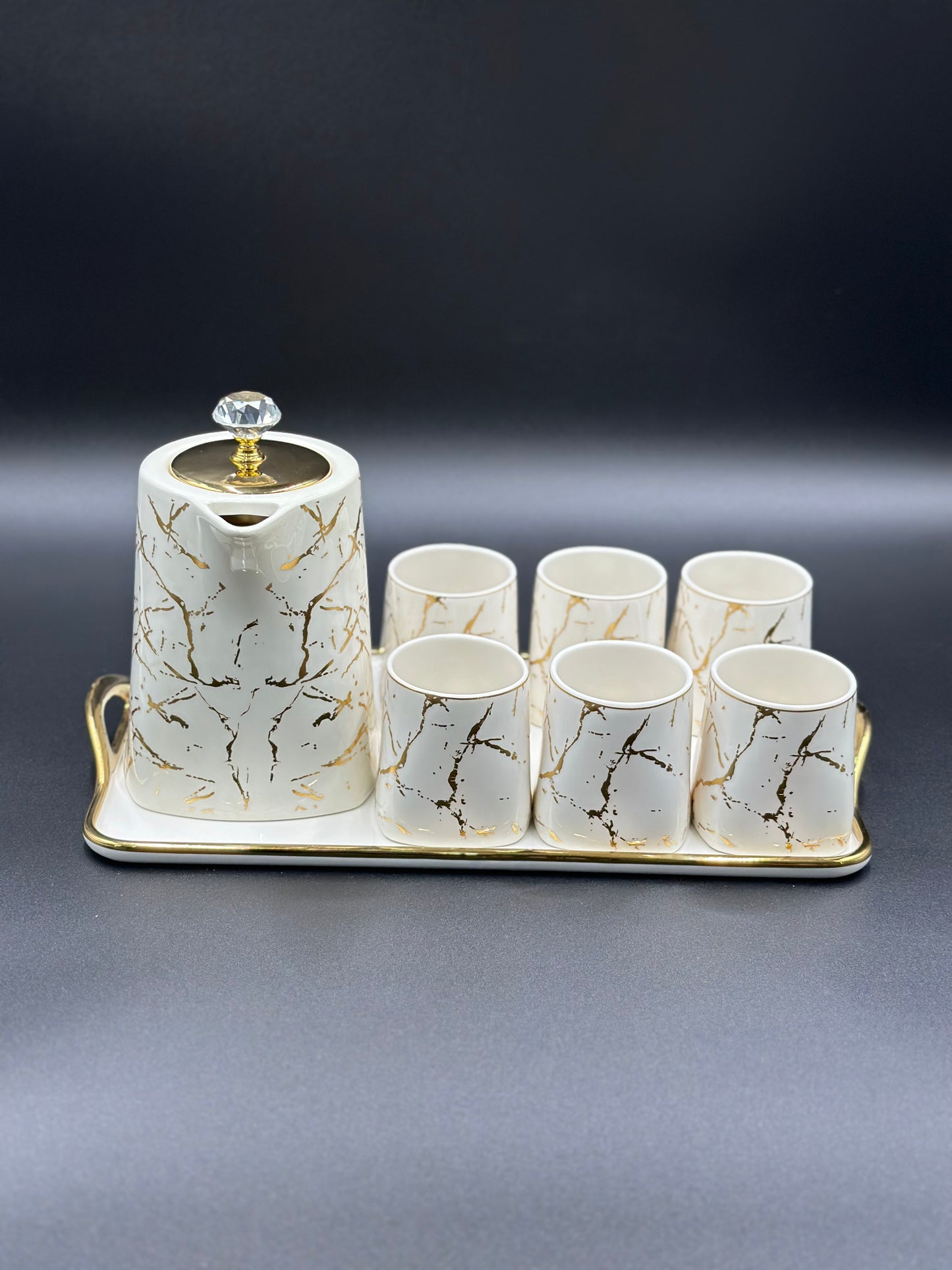 Marble Design ☕ - 8 PCS Tea Set With Tray