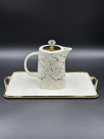 Marble Design ☕ - 8 PCS Tea Set With Tray