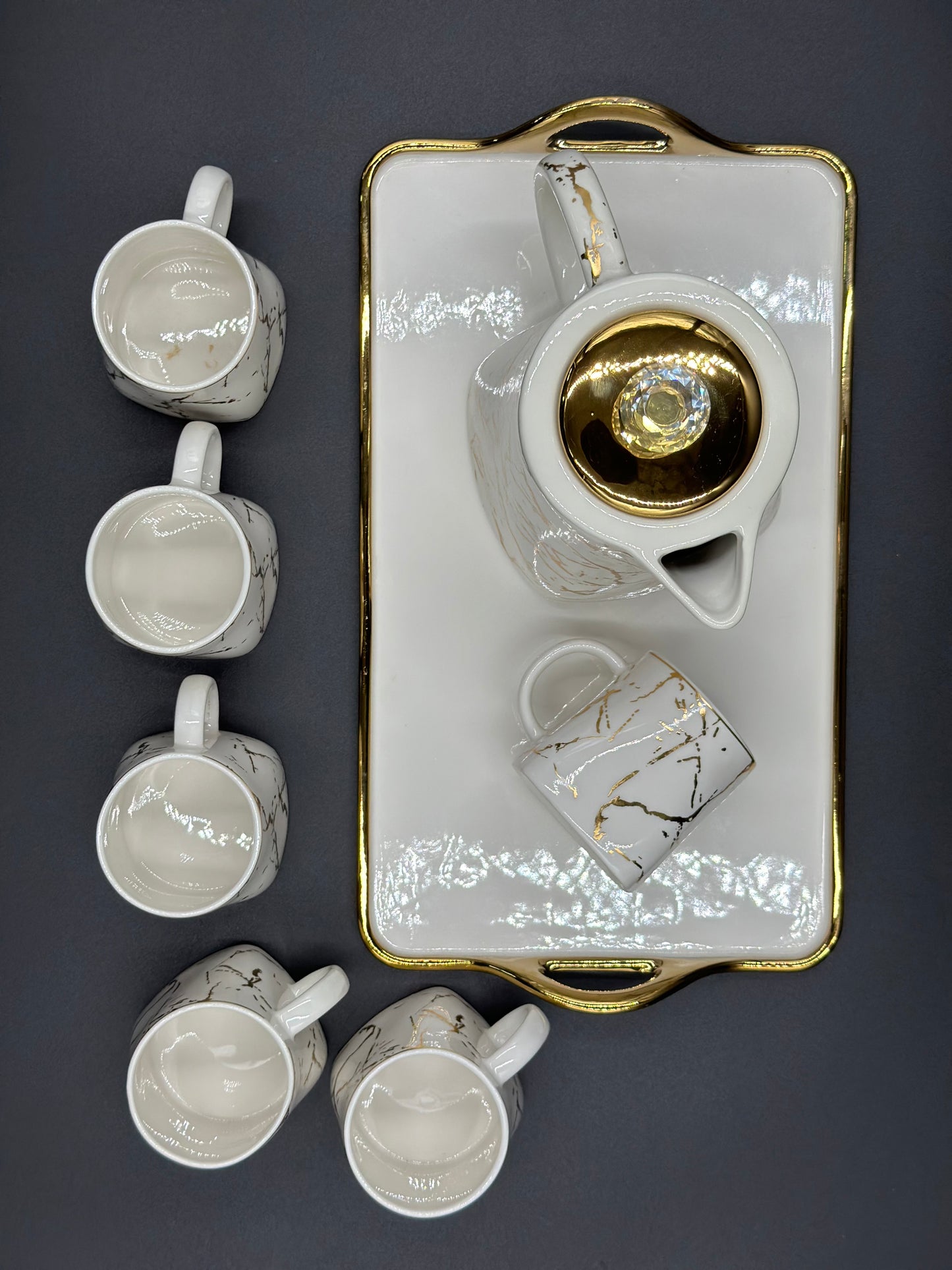 Marble Design ☕ - 8 PCS Tea Set With Tray