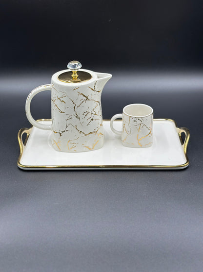 Marble Design ☕ - 8 PCS Tea Set With Tray