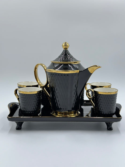 Ring Handle ☕ - 8 PCS Tea Set With Tray