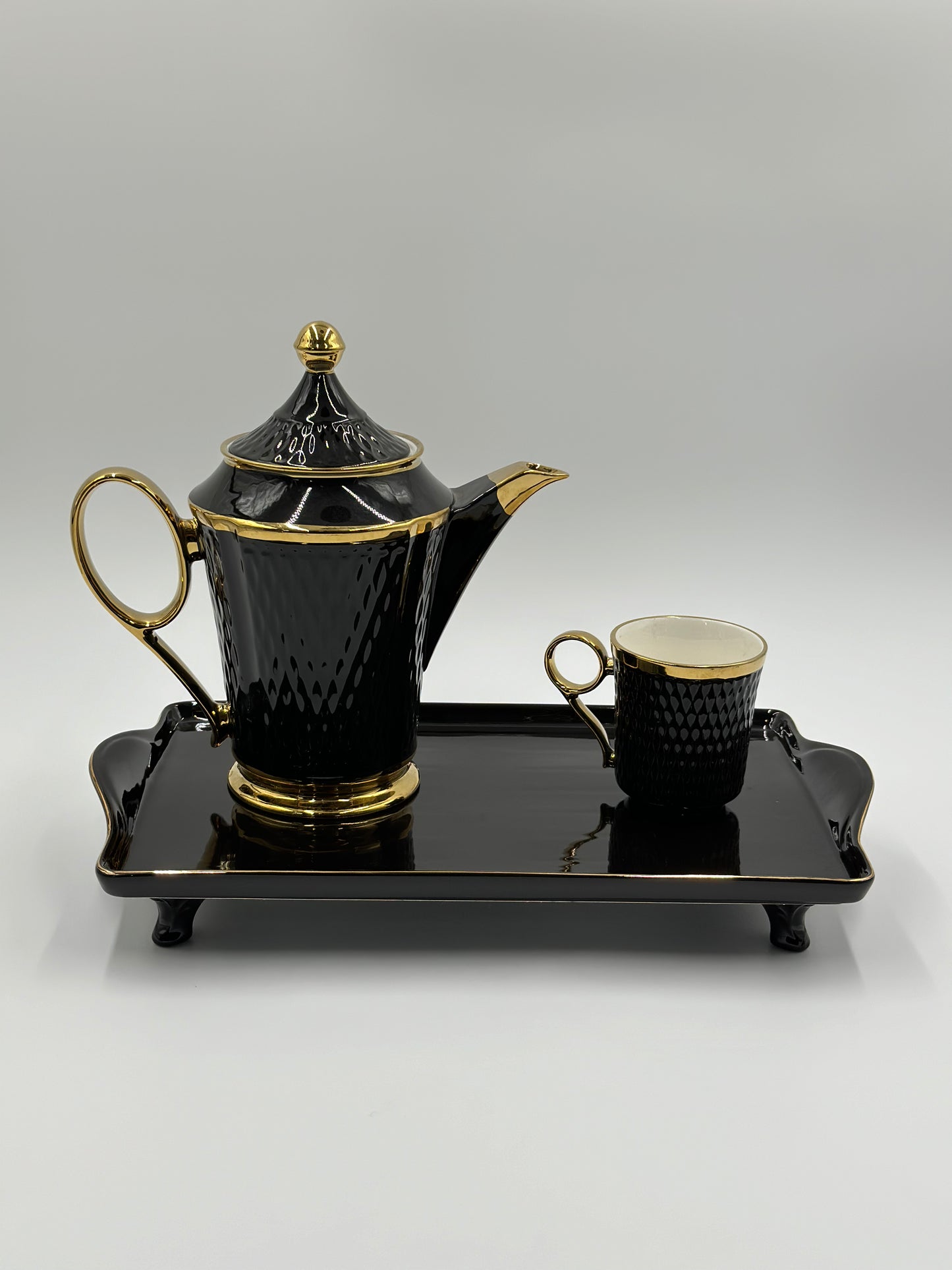 Ring Handle ☕ - 8 PCS Tea Set With Tray