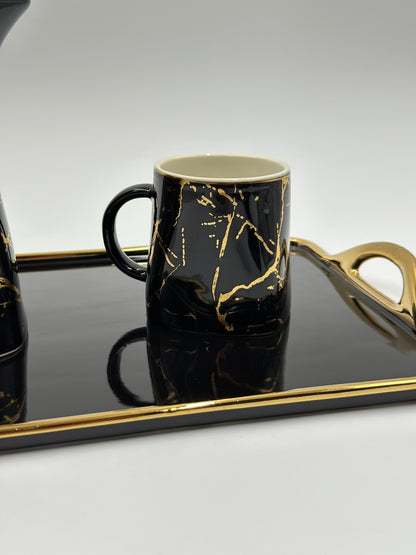 Marble Design ☕ - 8 PCS Tea Set With Tray
