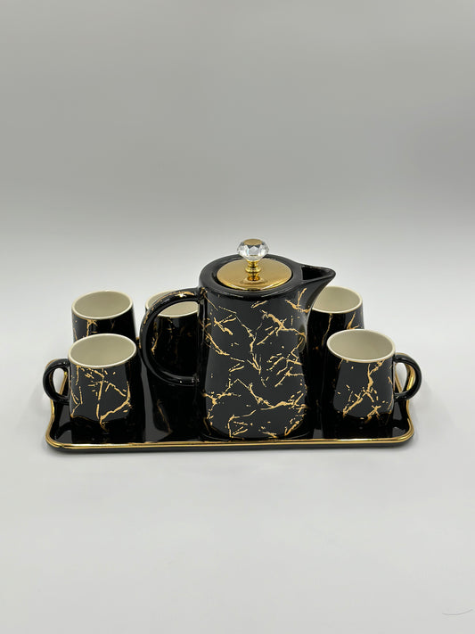 Marble Design ☕ - 8 PCS Tea Set With Tray