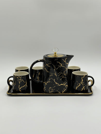 Marble Design ☕ - 8 PCS Tea Set With Tray