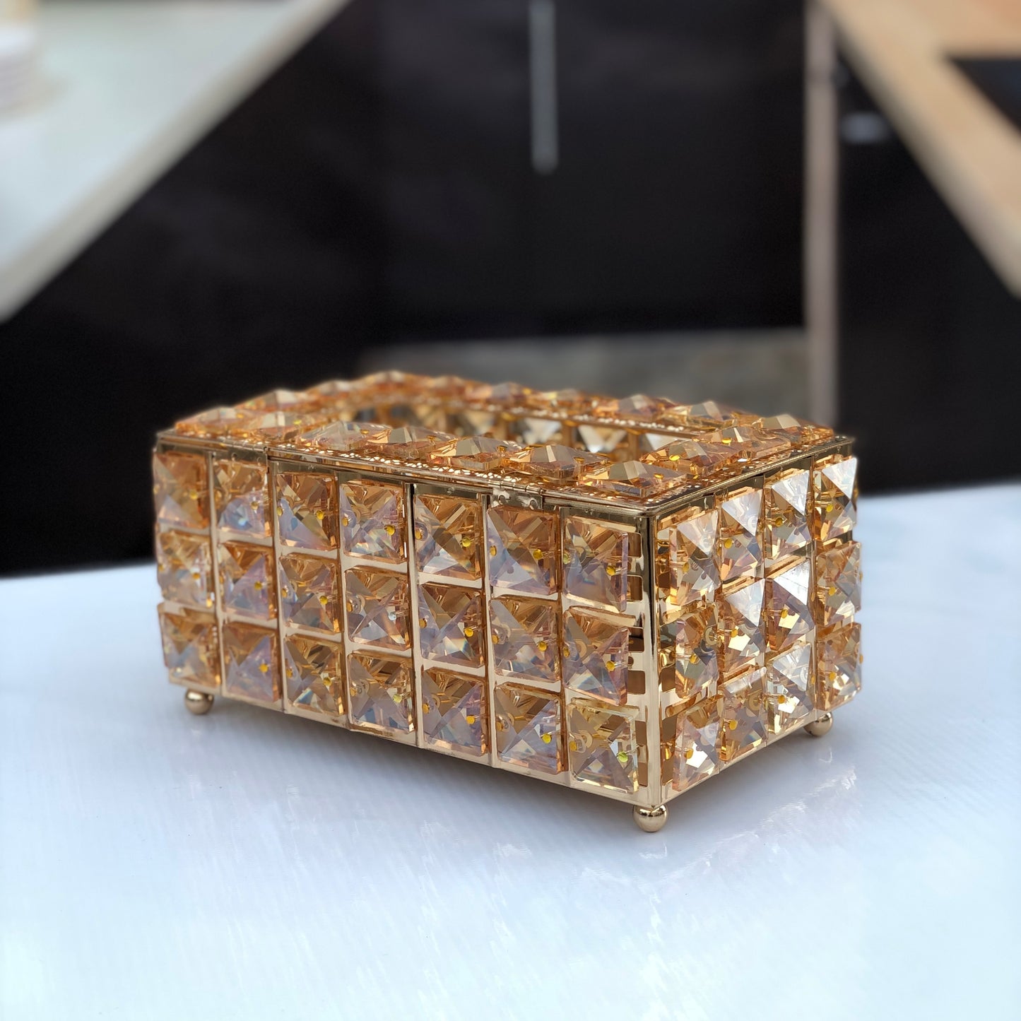 Crystal Beaded Metal Waste Bin and Tissue Box Set