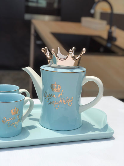 7 pcs Bone China Tea Set with Tray - “Queen Of Everything”