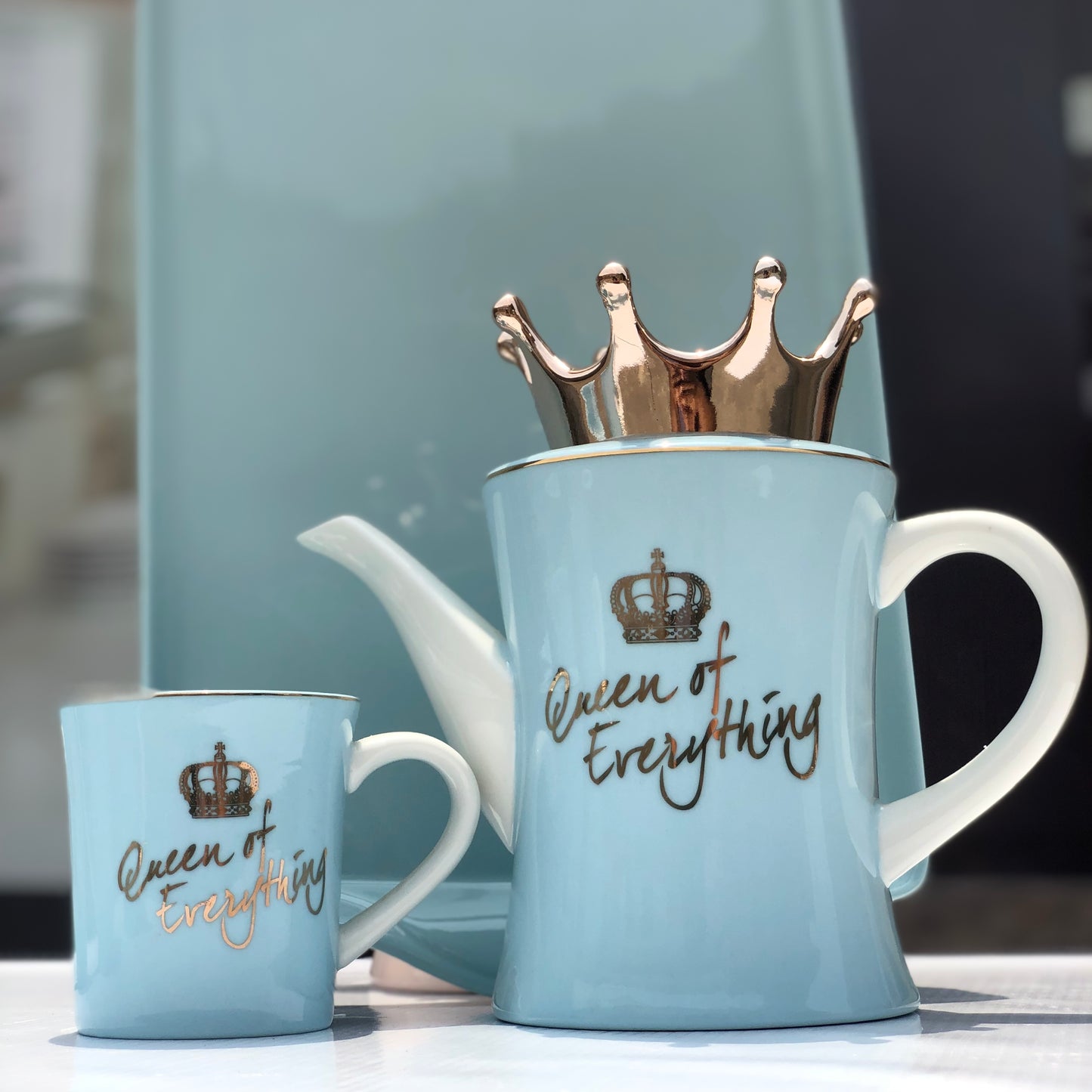 7 pcs Bone China Tea Set with Tray - “Queen Of Everything”