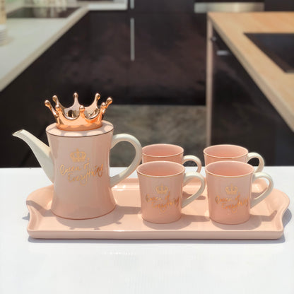 7 pcs Bone China Tea Set with Tray - “Queen Of Everything”