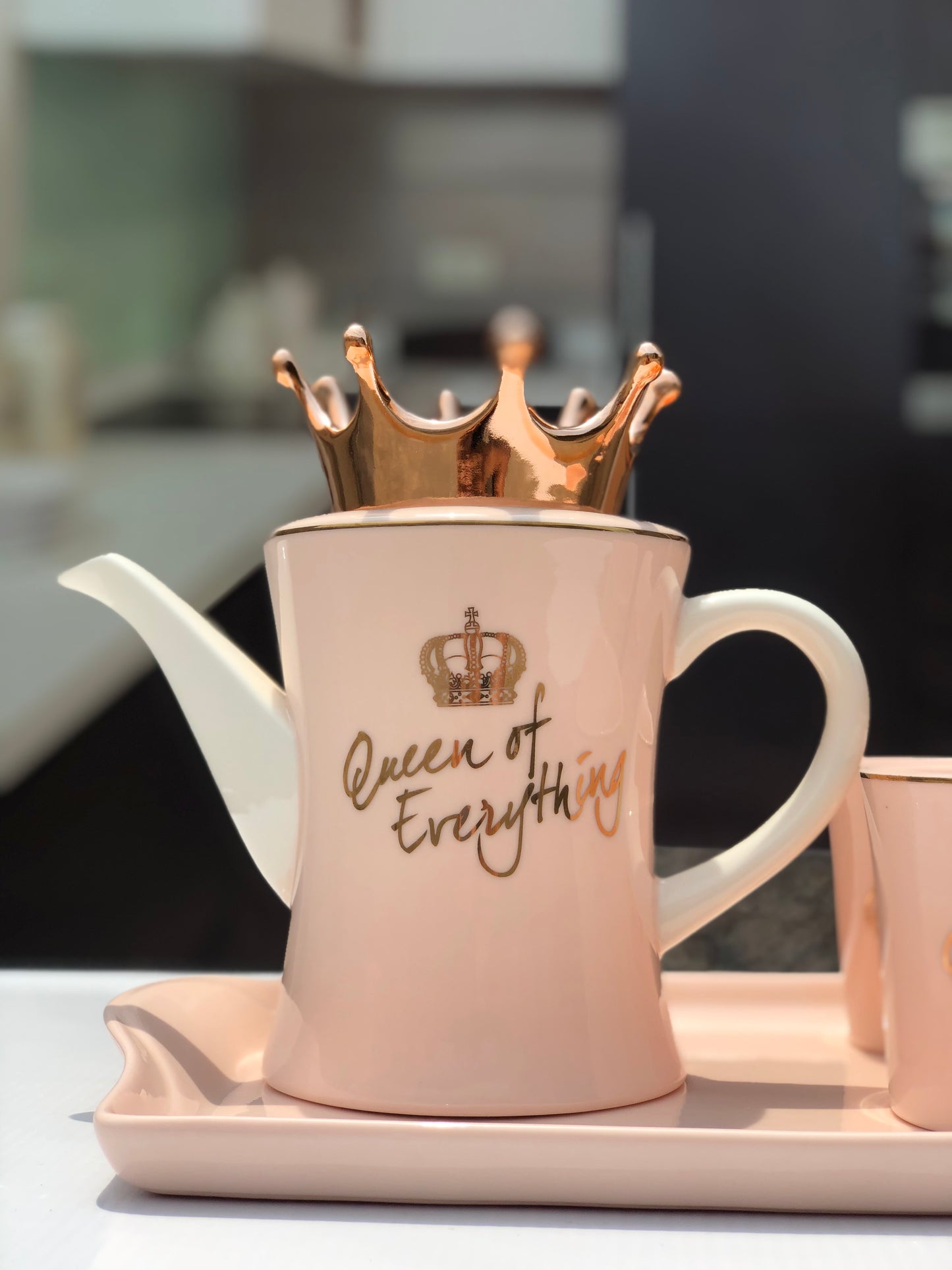 7 pcs Bone China Tea Set with Tray - “Queen Of Everything”