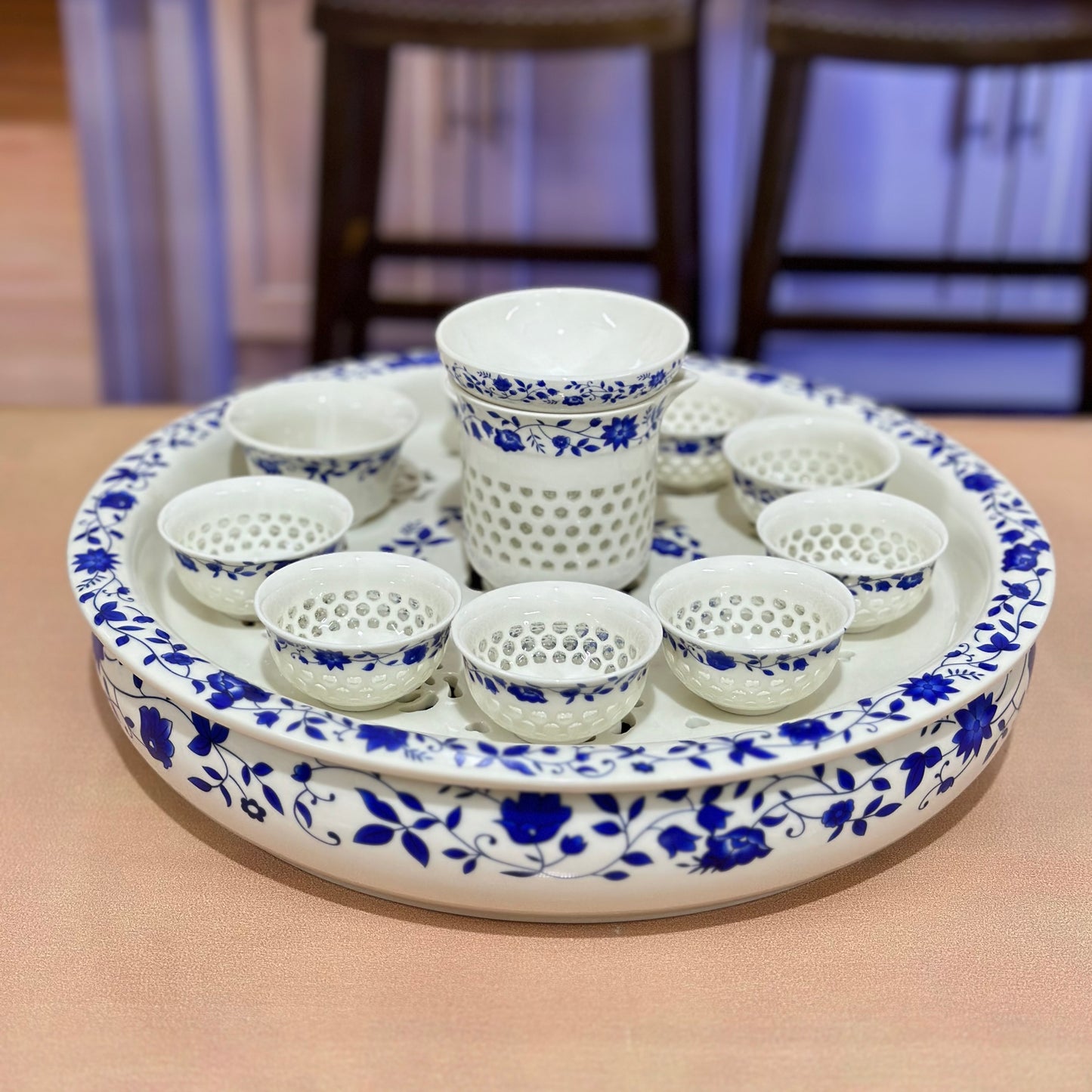 16pcs Blue Flowers Bone China Kehwa Gift Set 🫖