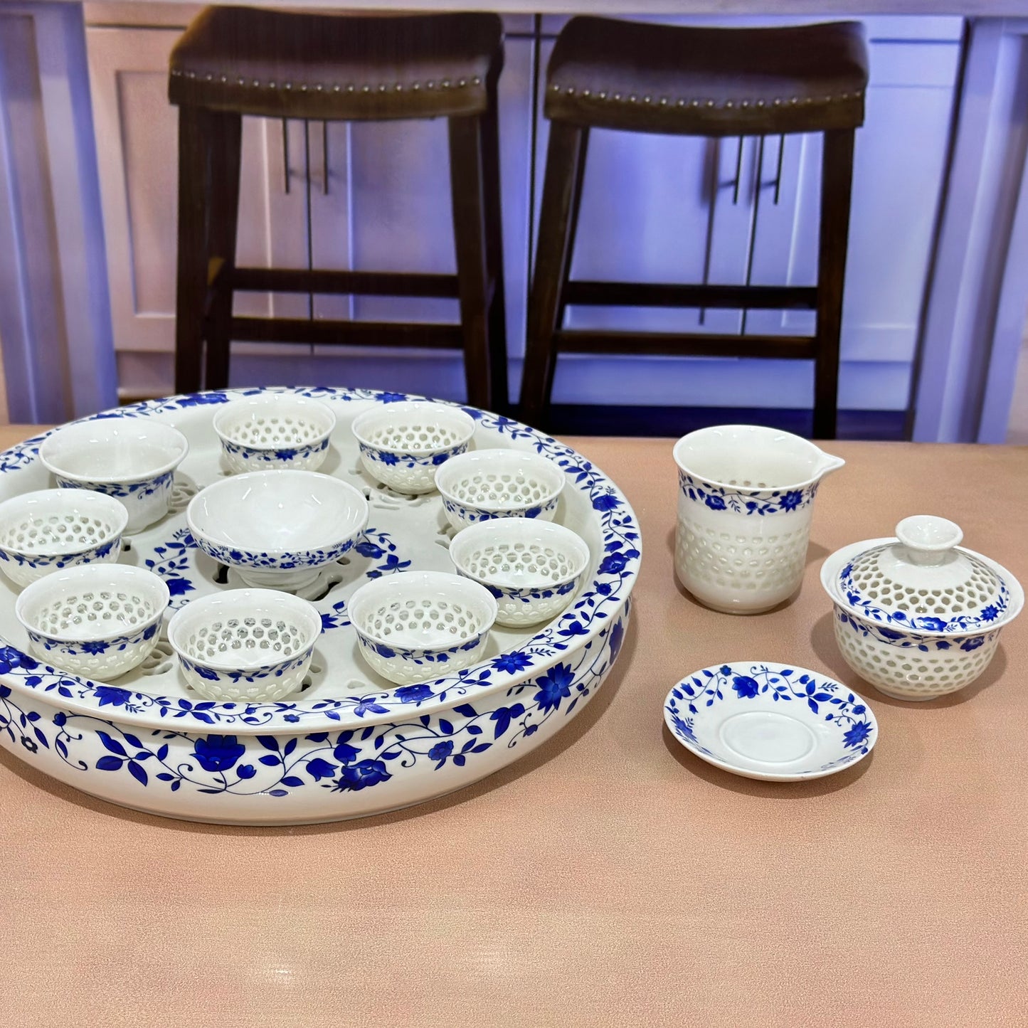 16pcs Blue Flowers Bone China Kehwa Gift Set 🫖