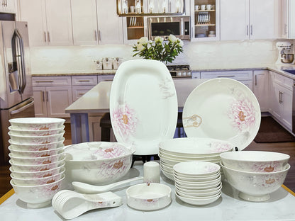 Pink Blossom Bliss - 48 Pcs Bone China Chinese Dinner Set 🌸✨