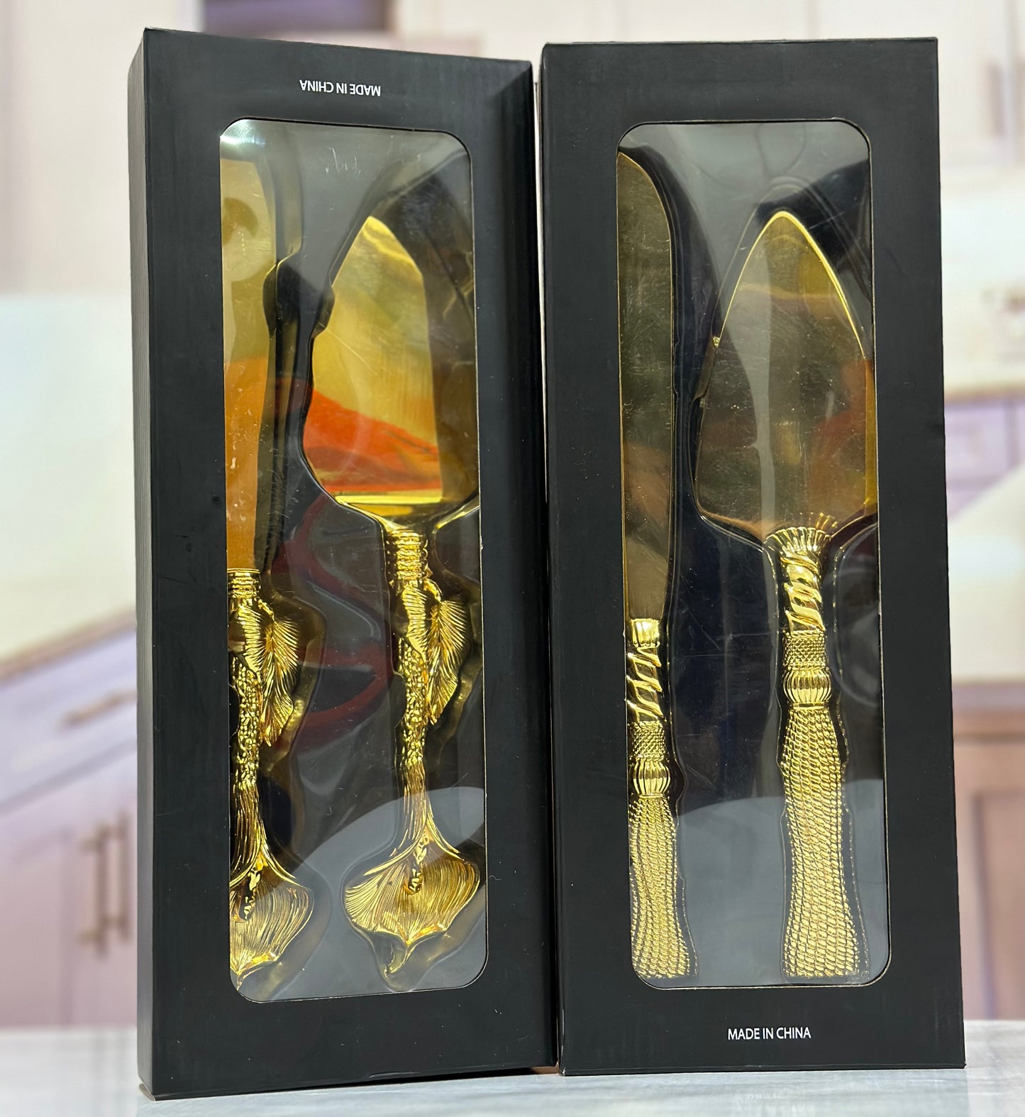 Golden Metal Cake Knife and Serving Spoon Set 👑✨