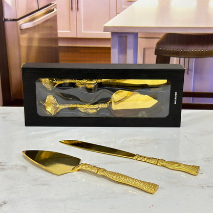 Golden Metal Cake Knife and Serving Spoon Set 👑✨