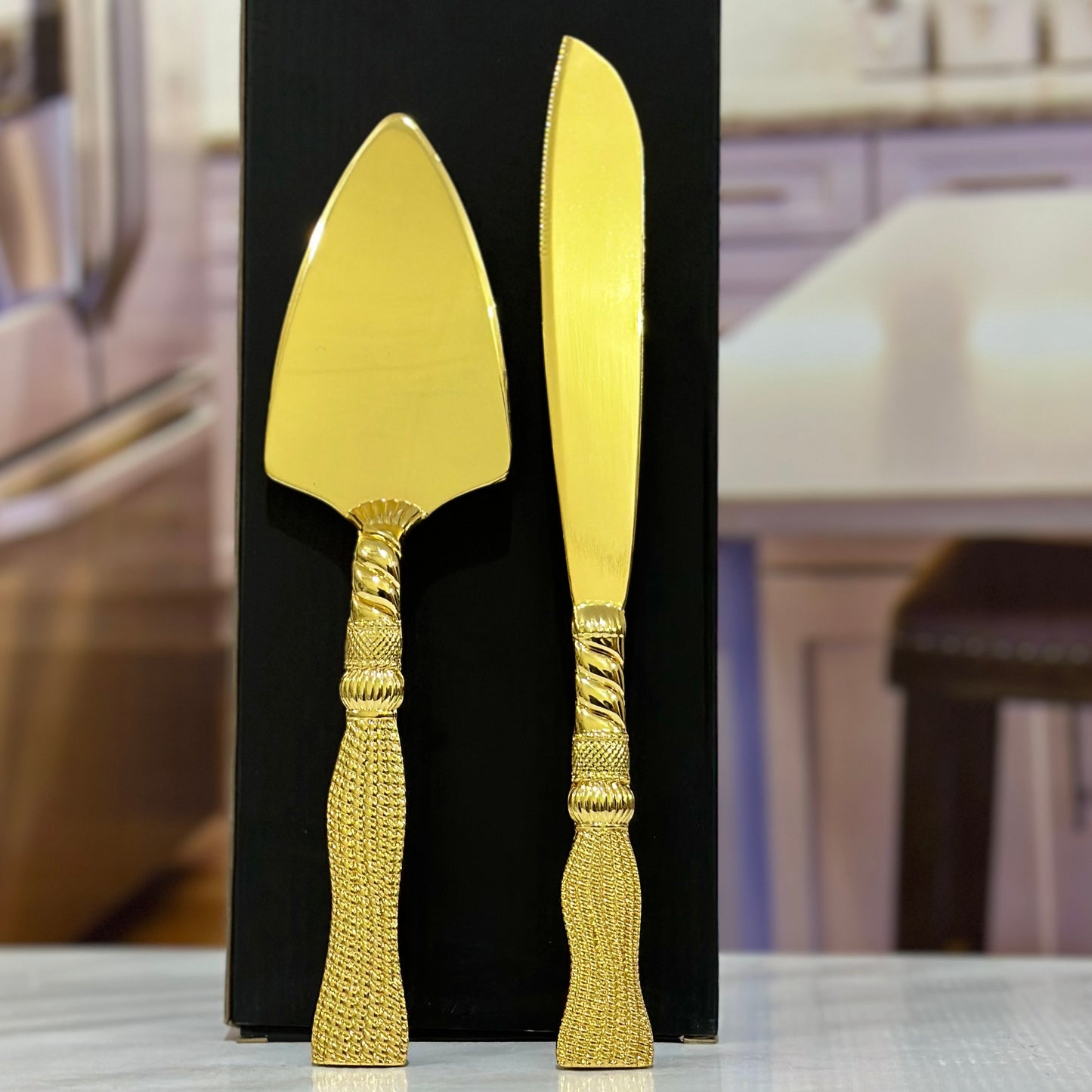 Golden Metal Cake Knife and Serving Spoon Set 👑✨