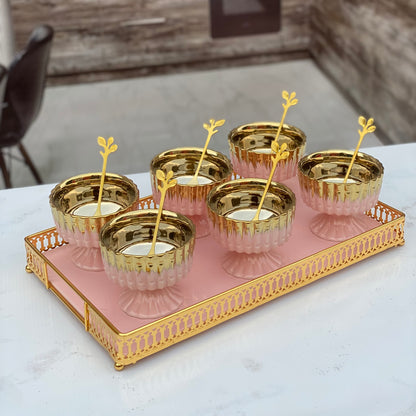 Pretty in Pink Dessert Bliss: 14pcs Ice Cream Set with Tray