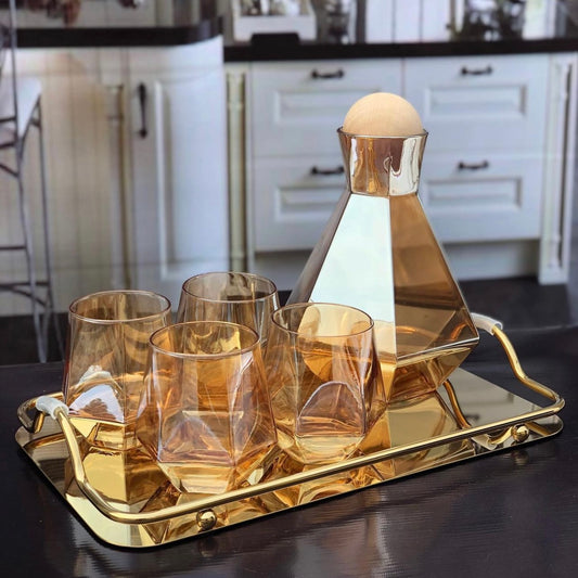 7pcs Turkey Glass Water Set with Stainless Steel Tray