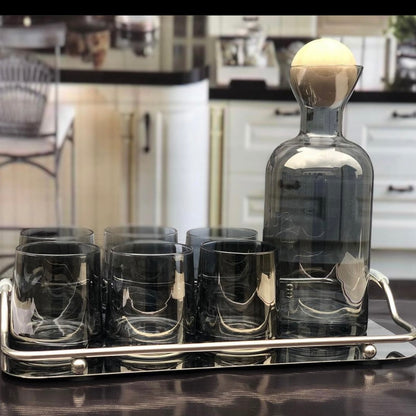 7pcs Turkey Glass Water Set with Stainless Steel Tray