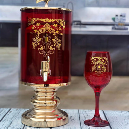 7pcs Gold-Plated Red Glass Dispenser Set