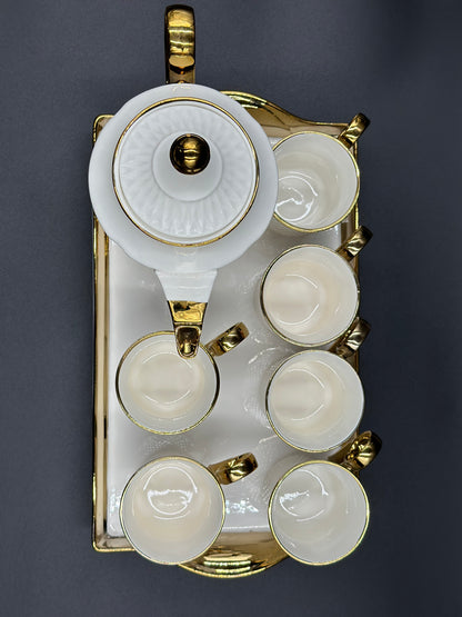 Ring Handle ☕ - 8 PCS Tea Set With Tray