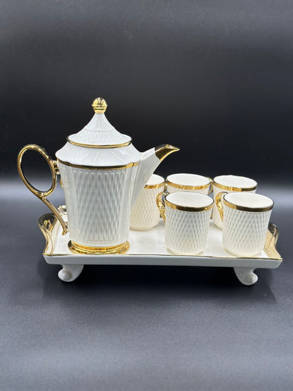 Ring Handle ☕ - 8 PCS Tea Set With Tray