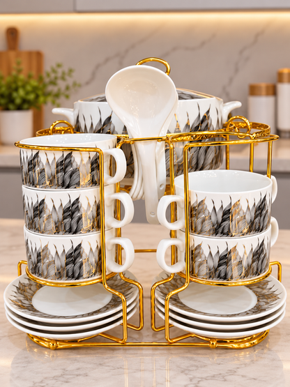 22 Pcs White Noir & Black Gold Soup Set