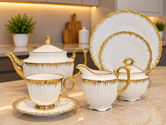 24 Pcs Golden Ivory Tea Set