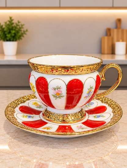 24 Pcs Royal Gold Tea Set Red & Blue
