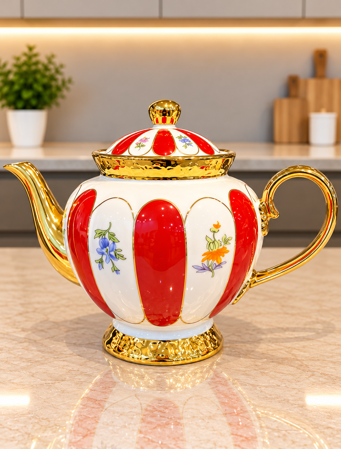24 Pcs Royal Gold Tea Set Red & Blue
