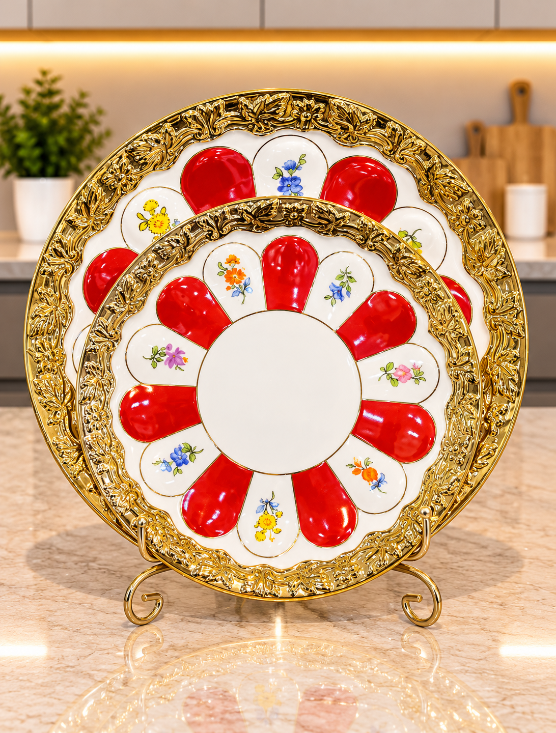 24 Pcs Royal Gold Tea Set Red & Blue