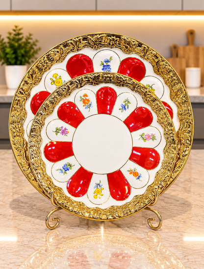 24 Pcs Royal Gold Tea Set Red & Blue