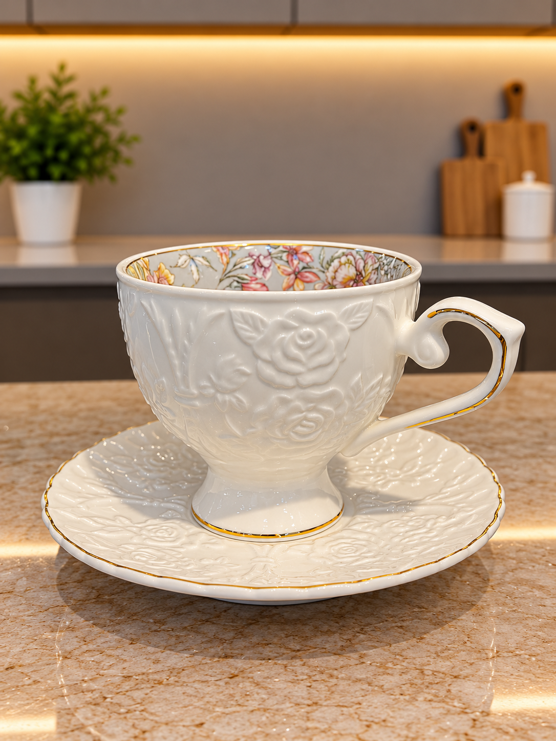 24 Pcs Floral Embossed Tea Set