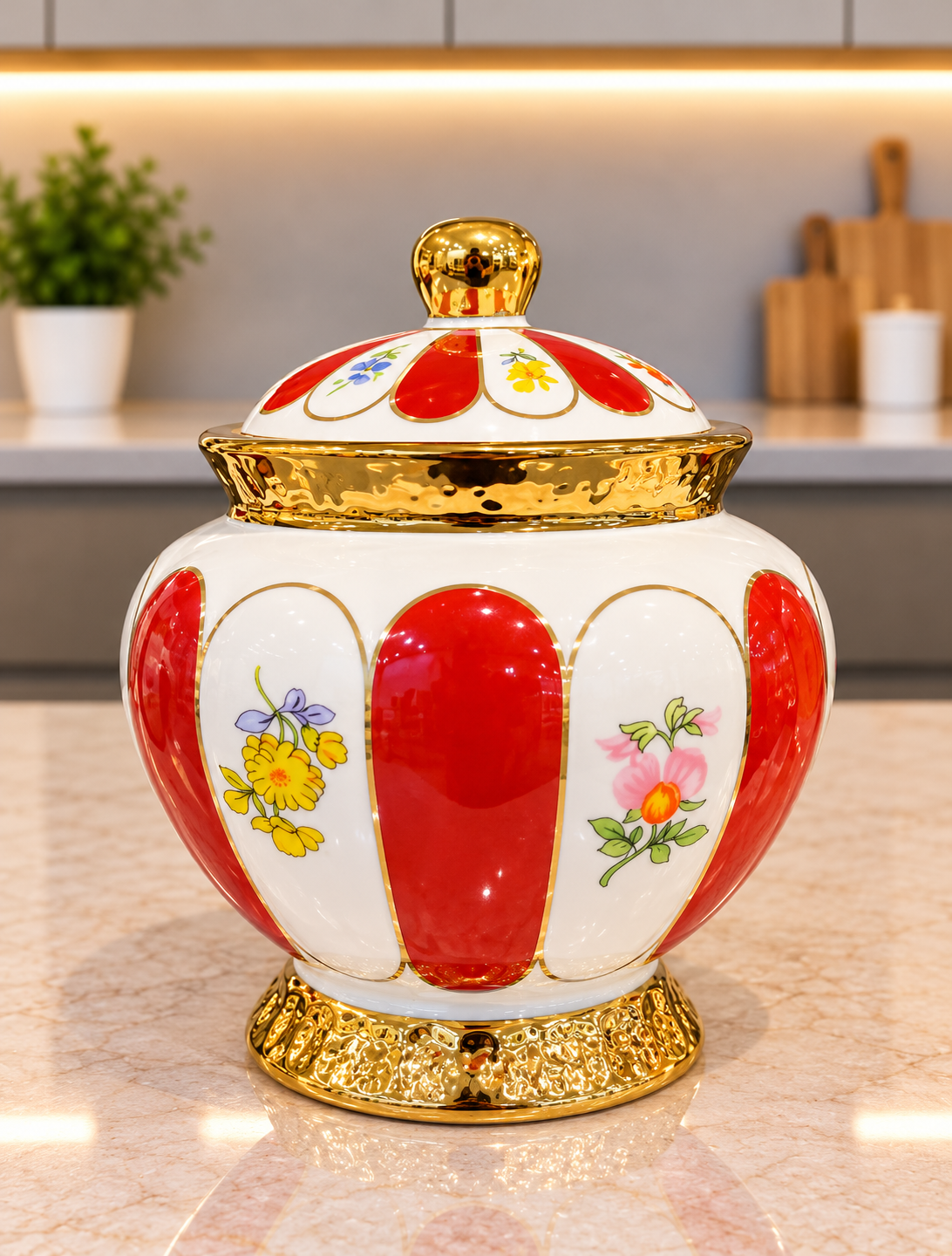24 Pcs Royal Gold Tea Set Red & Blue