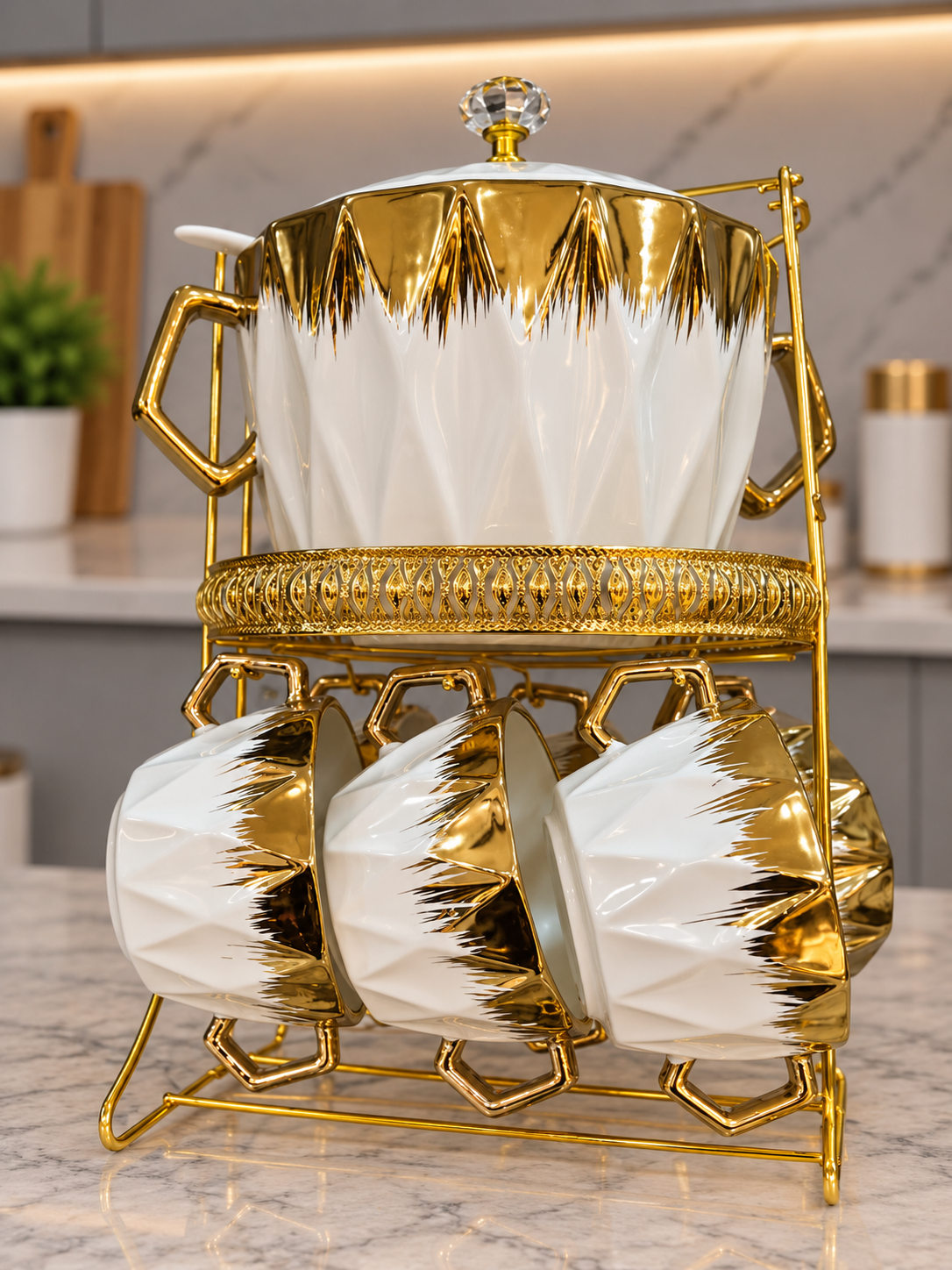 22 Pcs Monochrome Gold Soup Set