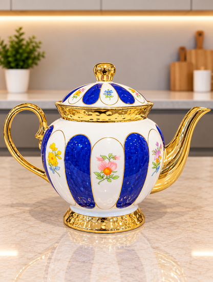 24 Pcs Royal Gold Tea Set Red & Blue