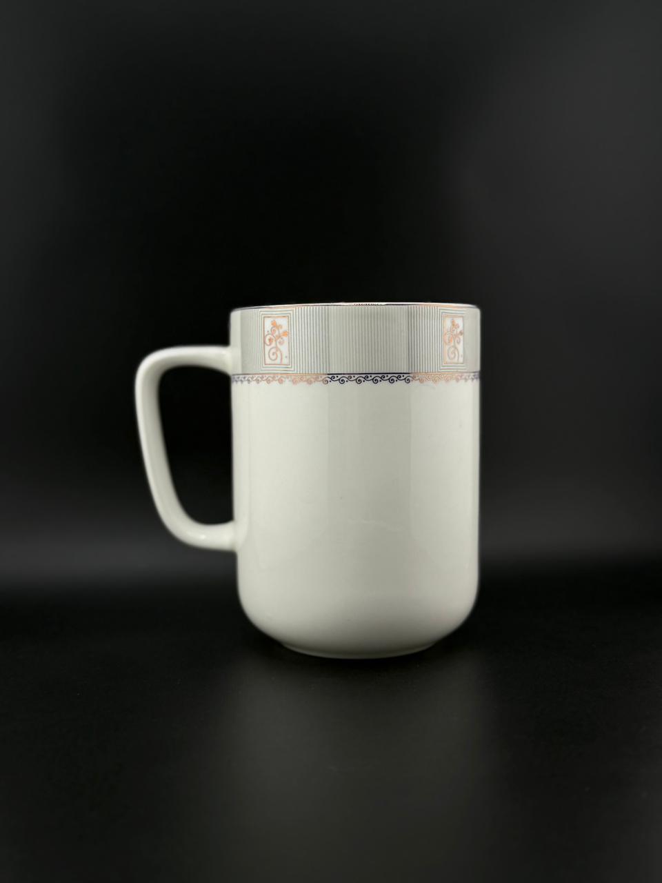 6 Pcs Large Grey Ornate Band Super Bone China Mug Set ✨