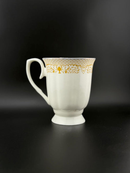 6 Pcs Ribbed French Loop-Handle Super Bone China Mug Set ✨