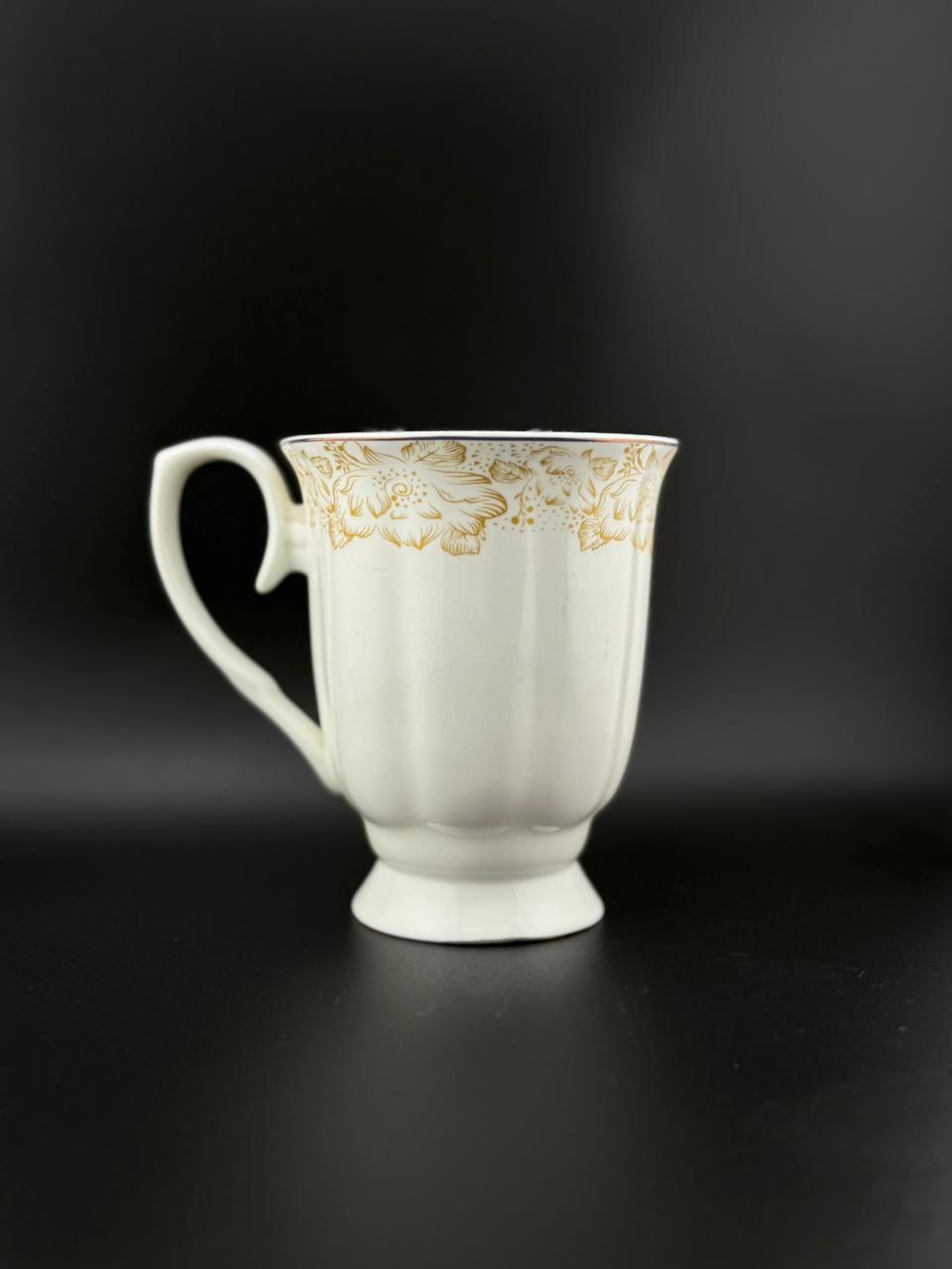 6 Pcs Ribbed French Loop-Handle Super Bone China Mug Set ✨