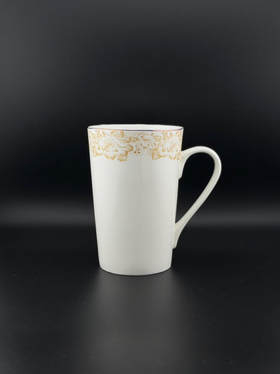 6 Pcs Long Golden Floral Super Bone China Mug Set ✨
