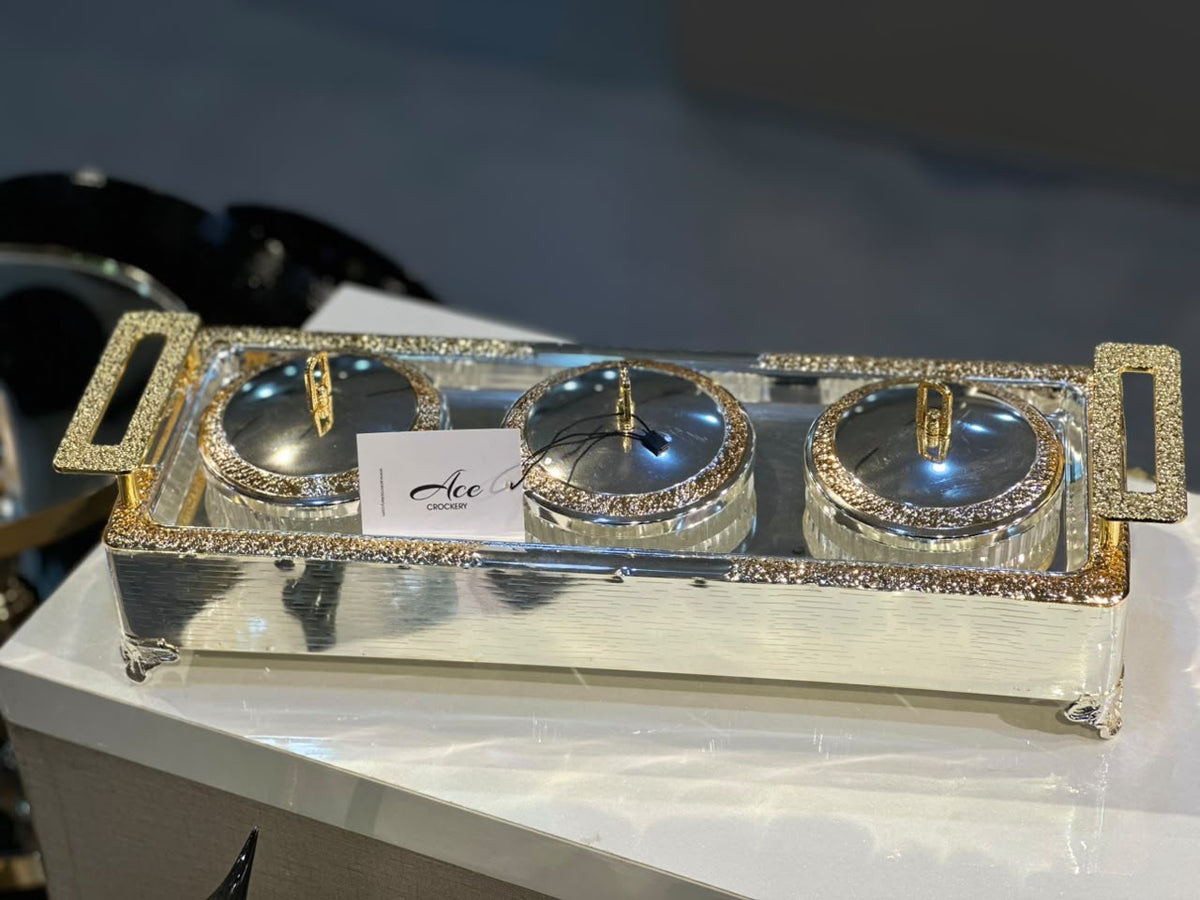3 Pcs Golden & Silver Dry Fruit Dish Set
