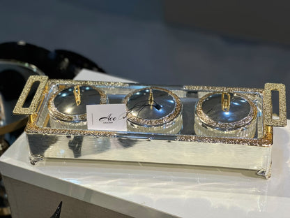 3 Pcs Golden & Silver Dry Fruit Dish Set
