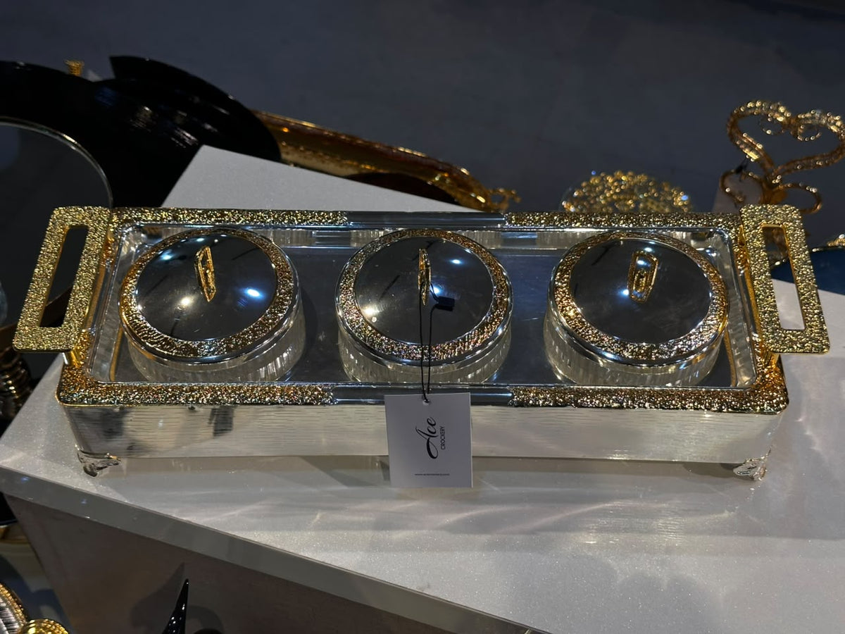 3 Pcs Golden & Silver Dry Fruit Dish Set