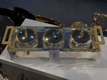 3 Pcs Golden & Silver Dry Fruit Dish Set