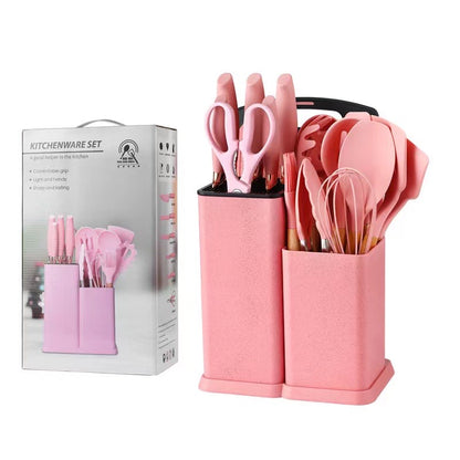 19pcs- Silicon Cooking Utensils and Knife Set with Cutting Board