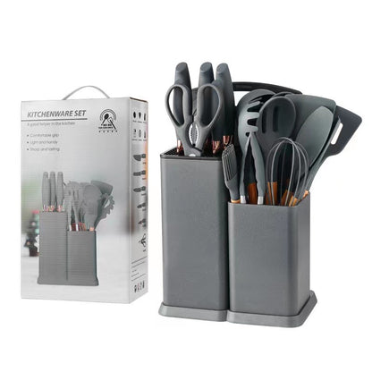 19pcs- Silicon Cooking Utensils and Knife Set with Cutting Board