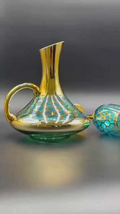 24K Gold Plated 7 Pcs Turkey Blue Glass Waterset