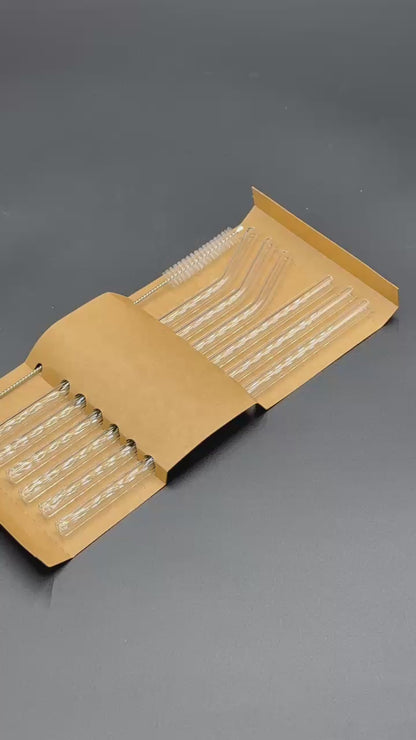 6 Pcs CrystalSip Glass Straws with Cleaning Brush