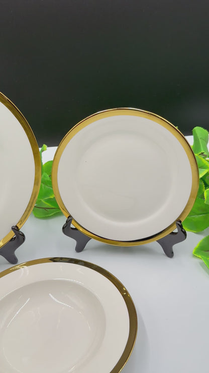 18 Pcs Decent Gold Rim Fine Bone China Curved Plate Set 🍽️✨